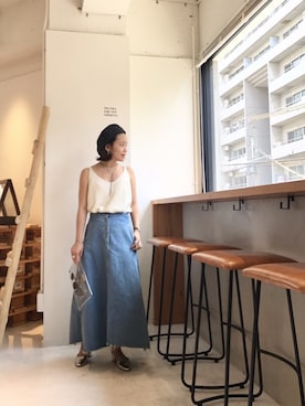 「ニットキャミソール」｜「アイテム（ハンチング/ベレー帽）」を使った、ERINA  TAMOTSUさん（レディース・153cm）の夏コーディネート