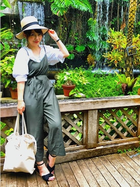 「スカラップ」｜「アイテム（オールインワン・サロペット）」を使った、わわわさん（レディース・158cm）の夏コーディネート