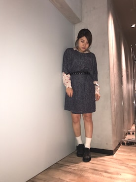 「バラ柄」｜「アイテム（ワンピース/ドレス）」を使った、長谷川 美月さん（レディース・154cm）の秋コーディネート