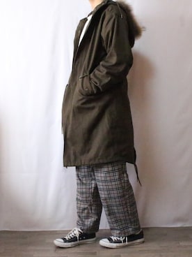 「CASPER JOHN（キャスパージョン）のアイテム（モッズコート）」を使った、takuさん（メンズ・177cm）の冬コーディネート