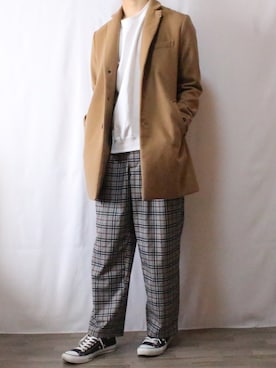 「INHERIT（インヘリット）のアイテム（チェスターコート）」を使った、takuさん（メンズ・177cm）の冬コーディネート