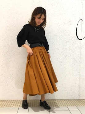 「アイテム（スカート、オレンジ系）」を使った、TANAKA.mさん（レディース・152cm）の秋コーディネート