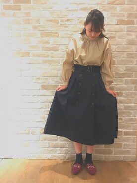 ushiyama        yukiさんの「トレンチライクフレアスカート ●」を使ったコーディネート