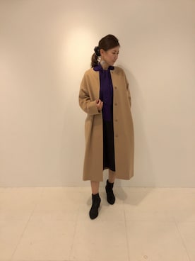「ボウタイ」｜「アイテム（ダウンジャケット/コート）」を使った、Francescaさん（レディース・160cm）の冬コーディネート