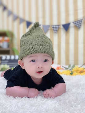 「男の子ベビー」｜「アイテム（ニットキャップ/ビーニー）」を使った、koh_hさん（キッズ・50cm）の春コーディネート