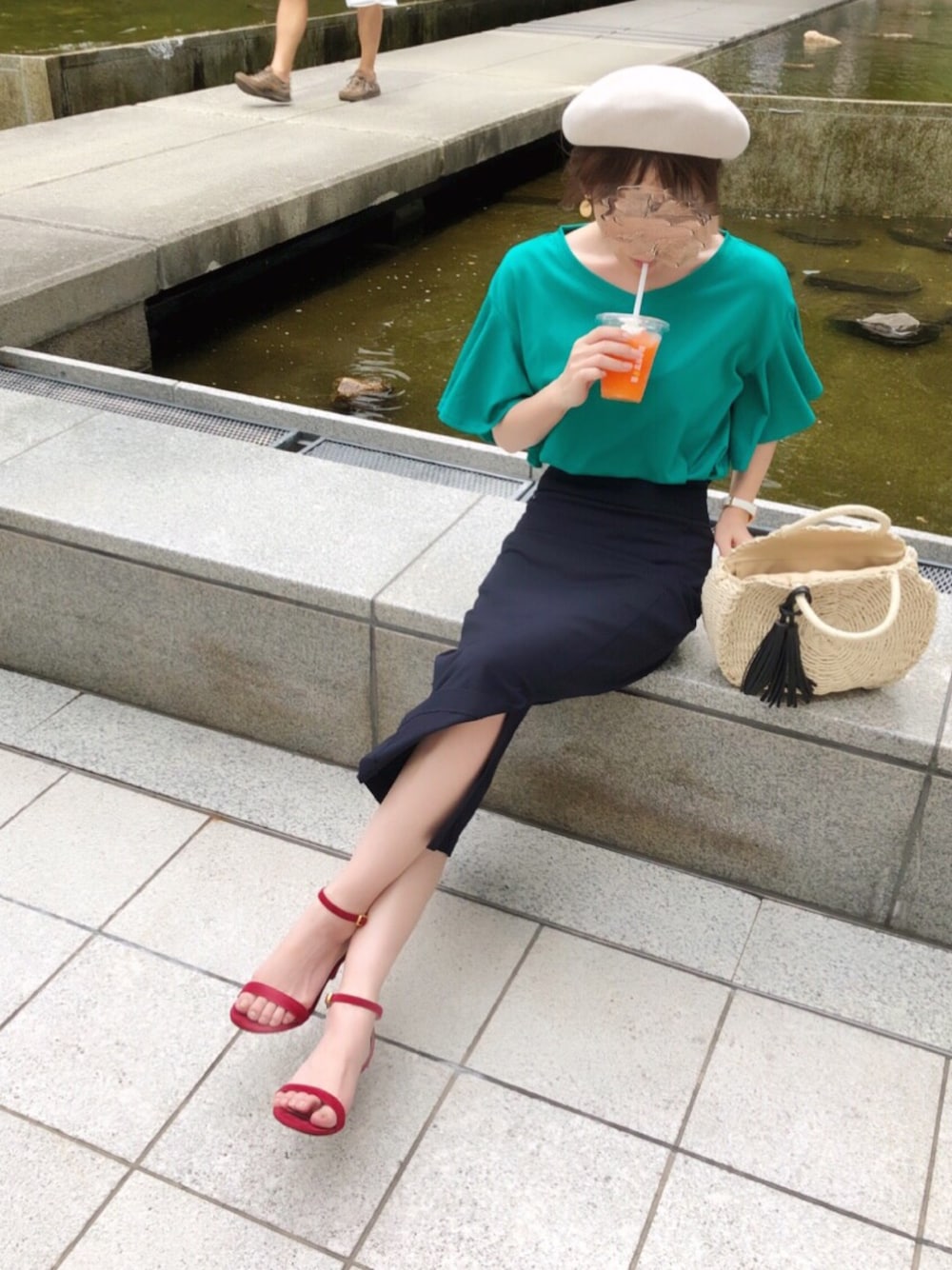 「GU、GUコーデ、懇談会、夏セールで買いました、大人カジュアル、夏、プチプラコーデ、ママファッション、タイトスカート、通勤コーデ」｜「coca（coca）のシンプルサマーニットベレー帽（ハンチング/ベレー帽、ホワイト系）」を使った、minmin08_さん（レディース・160cm）の夏コーディネートの1枚目の写真