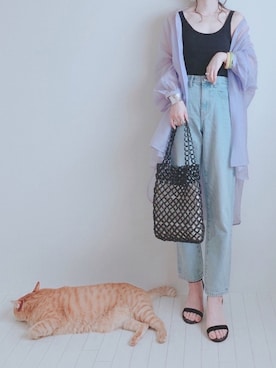「menue（メヌエ）の7cmヒール アンクルストラップサンダル（サンダル）」を使った、minmin08_さん（レディース・160cm）の春コーディネート