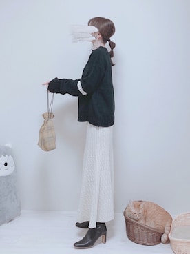 「NANING9（ナンニング）のNANING9 リブ編ポイントセーター（ニット/セーター）」を使った、minmin08_さん（レディース・160cm）の冬コーディネート