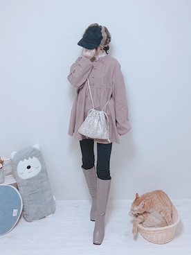 「coca（coca）（コカ）のアイテム（ノーカラージャケット）」を使った、minmin08_さん（レディース・160cm）の冬コーディネート