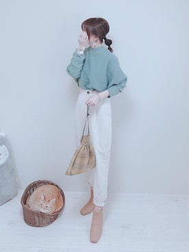 「coca（coca）（コカ）のアイテム（ノーカラージャケット）」を使った、minmin08_さん（レディース・160cm）の冬コーディネート