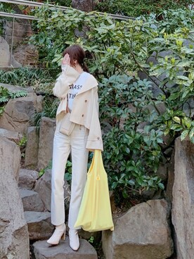 「エコバッグ」｜「アイテム（トレンチコート）」を使った、minmin08_さん（レディース・160cm）の春コーディネート