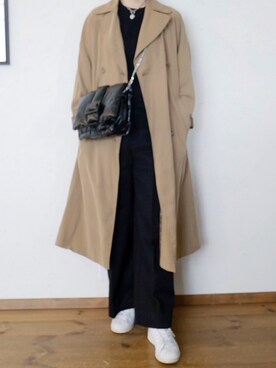「ワイドスラックス」｜「アイテム（トレンチコート）」を使った、juneさん（レディース・161cm）の冬コーディネート