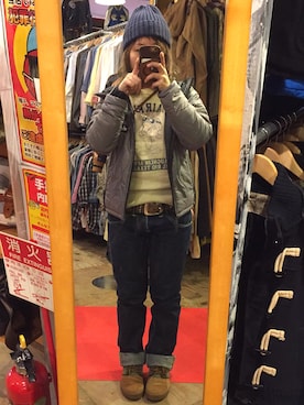 「MANASTASH（マナスタッシュ）のアイテム（ダウンジャケット/コート）」を使った、春空さん（レディース・152cm）の秋コーディネート