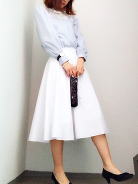 「GU（ジーユー）のアイテム（シャツ/ブラウス、ブルー系）」を使った、megumiさん（レディース・165cm）の夏コーディネート