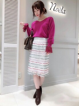 ボーダーレースタイトスカートを使った人気ファッションコーディネート Wear