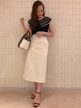 「アイテム（デニムスカート、ベージュ系）」を使った、Noelaさん（レディース・156cm）の夏コーディネート