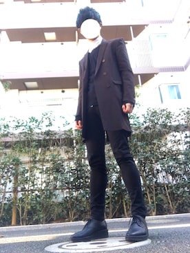 「LAD MUSICIAN（ラッドミュージシャン）のアイテム（チェスターコート）」を使った、てんてんさん（メンズ・172cm）の冬コーディネート