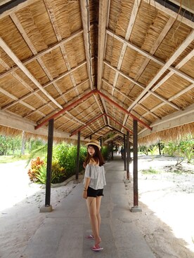 「travel」｜「アイテム（その他トップス）」を使った、笑笑妞🌸さん（レディース・159cm）の夏コーディネート