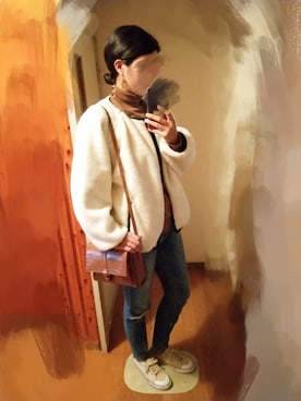 「しまむら（シマムラ）のアイテム（ブルゾン、ホワイト系）」を使った、memekirokuさん（レディース・170cm）の秋コーディネート