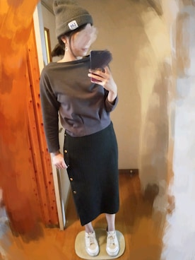 「しまむら（シマムラ）のアイテム（スカート、ブラック系）」を使った、memekirokuさん（レディース・170cm）の秋コーディネート