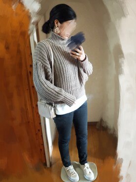 「GU（ジーユー）の（GU）スキニーパンツ（パンツ、ブラック系）」を使った、memekirokuさん（レディース・170cm）の秋コーディネート