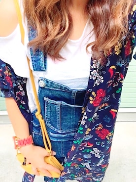 「ロングガウン」｜「アイテム（サロペット/オーバーオール）」を使った、YUMIさん（レディース・152cm）の夏コーディネート