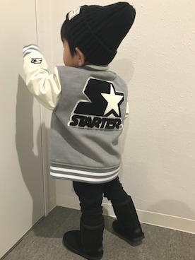 「アイテム（スタジャン、グレー系）」を使った、catJr.さん（キッズ・90cm）の秋コーディネート