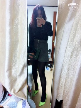 「アイテム（ドレスシューズ、グリーン系）」を使った、瘦10kg就是超模的Tiffanyさん（レディース・174cm）の冬コーディネート