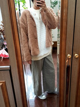 「アイテム（その他アウター、ピンク系）」を使った、まぁさん（レディース・164cm）の春コーディネート