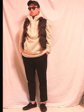 「アイテム（ダウンベスト）」を使った、MASAHIDEさん（メンズ・180cm）の春コーディネート