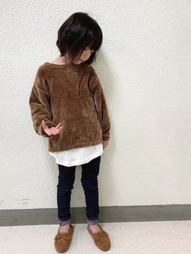 「アイテム（モカシン/デッキシューズ）」を使った、hinataさん（キッズ・110cm）の冬コーディネート