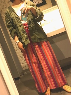 「エスニック」｜「アイテム（ミリタリージャケット）」を使った、Natsuさん（レディース・155cm）の夏コーディネート