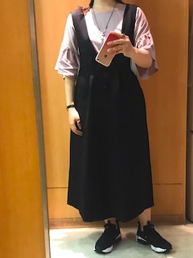 「くすみピンク」｜「アイテム（ジャンパースカート）」を使った、Natsuさん（レディース・155cm）の夏コーディネート