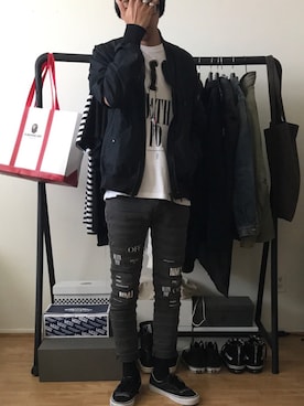 「UNDERCOVER（アンダーカバー）のアイテム（MA-1）」を使った、Rickさん（メンズ・173cm）の夏コーディネート