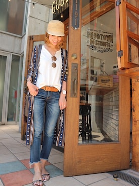 「Ungrid（アングリッド）のインディゴフレイドヘムストスリ（デニムパンツ）」を使った、asmさん（レディース・161cm）の春コーディネート