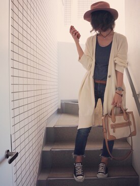 「Ungrid（アングリッド）のインディゴフレイドヘムストスリ（デニムパンツ）」を使った、asmさん（レディース・161cm）の春コーディネート