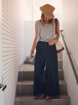 「DHOLIC（ディーホリック）のアイテム（キャスケット）」を使った、asmさん（レディース・161cm）の夏コーディネート