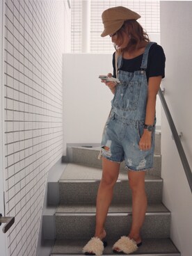 「DHOLIC（ディーホリック）のアイテム（キャスケット）」を使った、asmさん（レディース・161cm）の夏コーディネート