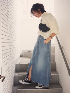 「Ungrid（アングリッド）のアイテム（デニムスカート）」を使った、asmさん（レディース・161cm）の秋コーディネート