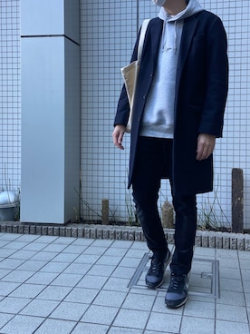 「tk.TAKEO KIKUCHI」｜「アイテム（チェスターコート）」を使った、Mitakaさん（メンズ・174cm）の冬コーディネート