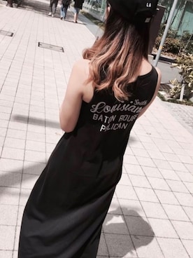 「Guess（ゲス）のアイテム（キャップ）」を使った、HIJIRIさん（レディース・155cm）の夏コーディネート