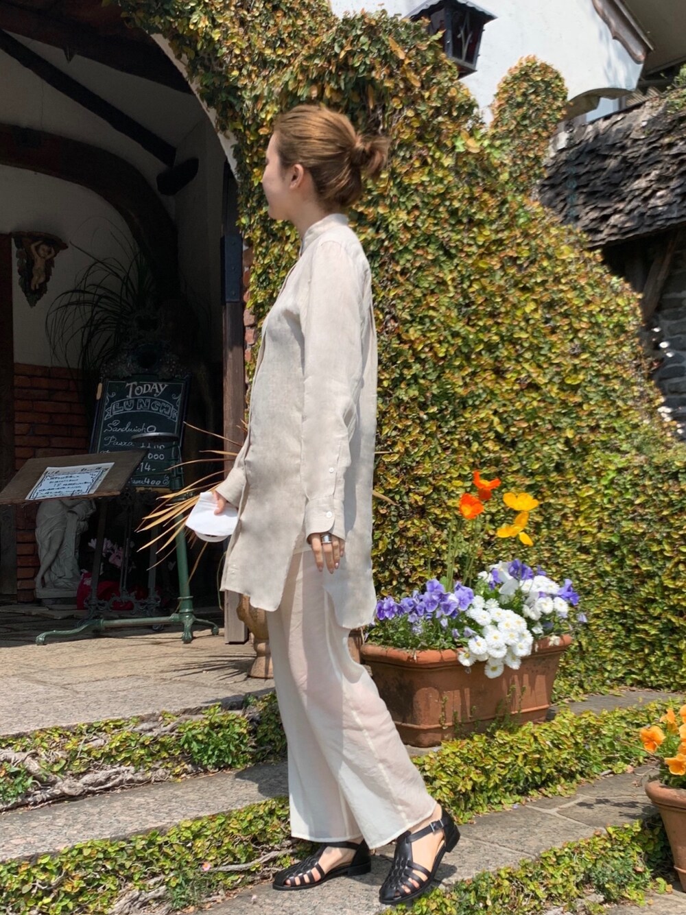 美品 スティーブンアラン リネン100% バンドカラーブラウス シャツ B589 Steven Alan（スティーブンアラン）の「＜Steven Alan＞LINEN