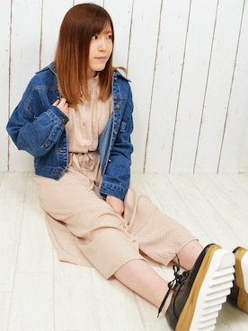 「シャツワンピース」｜「アイテム（ジャケット/アウター）」を使った、NAOさん（レディース・153cm）の春コーディネート