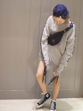 「CONVERSE TOKYO（コンバーストウキョウ）のアイテム（キャップ）」を使った、MIOさん（レディース・163cm）の春コーディネート