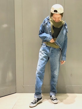 「CONVERSE TOKYO（コンバーストウキョウ）のアイテム（デニムジャケット）」を使った、MIOさん（レディース・163cm）の春コーディネート