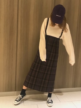「CONVERSE TOKYO（コンバーストウキョウ）のアイテム（キャップ）」を使った、MIOさん（レディース・163cm）の秋コーディネート