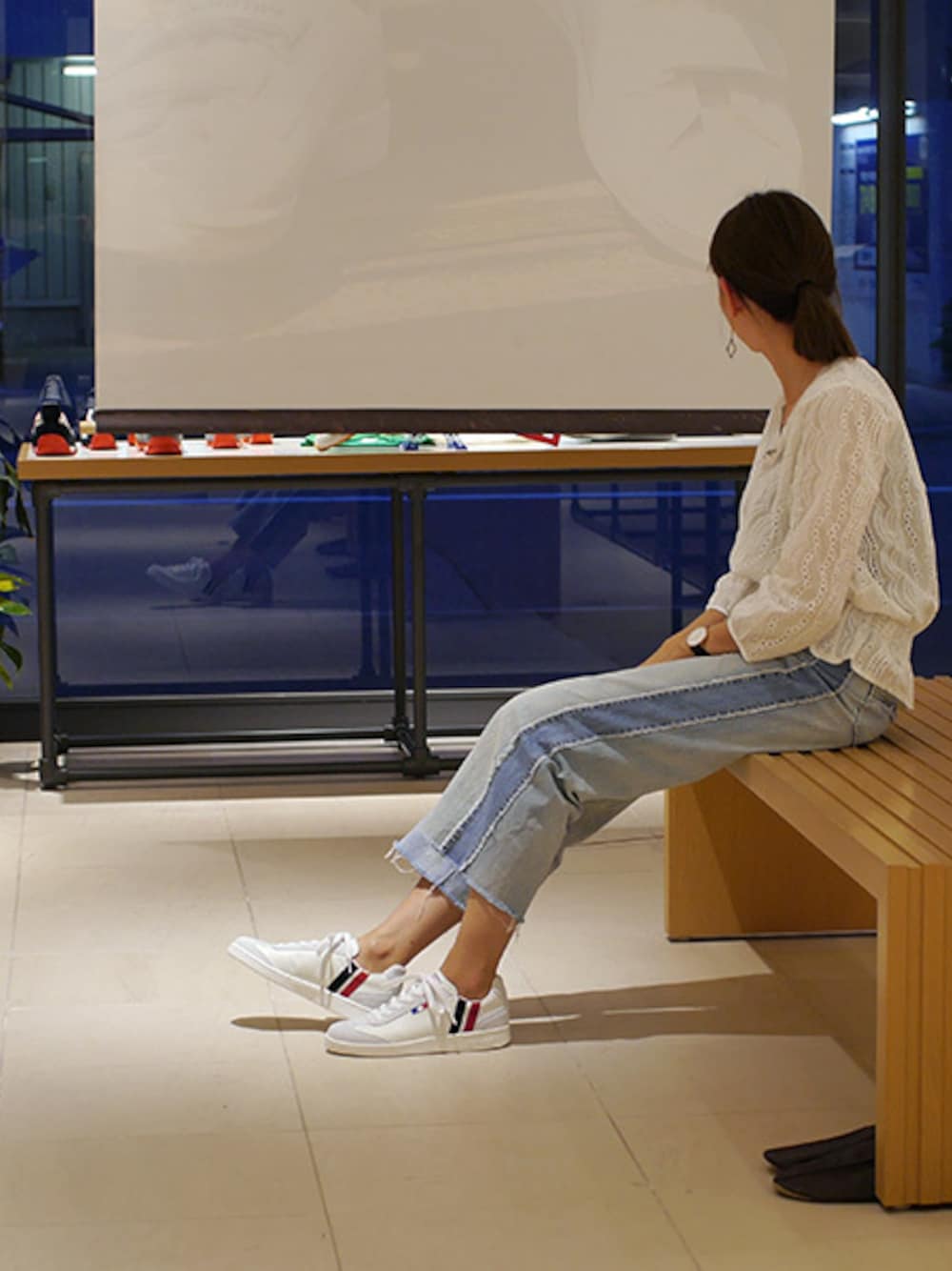 「スニーカー、デニム、夏、レース、白、スニーカーコーデ、さわやか、Patrick、パトリック」｜「PATRICKのHARLEM-GT（ハーレム・ゴート）_WHT（スニーカー、ホワイト系）」を使った、LB_HASEGAWAさん（レディース・159cm）の夏コーディネートの1枚目の写真
