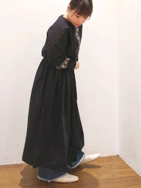 「CRAFT STANDARD BOUTIQUE（クラフトスタンダードブティック）のオーバーヒールスクエアミュール　＊◇（パンプス）」を使った、すーさん（レディース・155cm）の春コーディネート