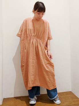 「アイテム（ワンピース/ドレス、オレンジ系）」を使った、すーさん（レディース・155cm）の春コーディネート
