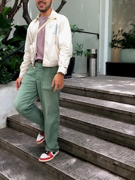 「70's」｜「アイテム（ブルゾン）」を使った、Minhさん（メンズ・181cm）の夏コーディネート